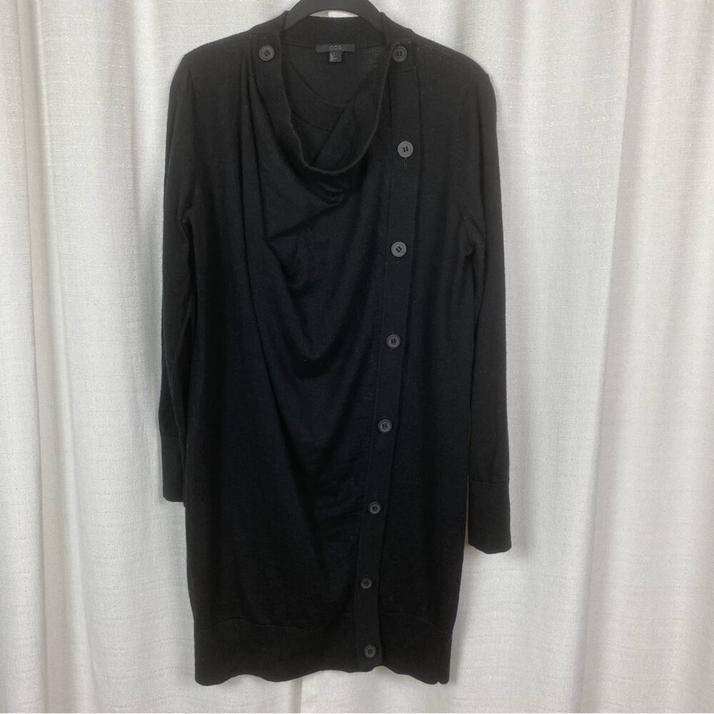 Cos Black Wool Button Front Sweater Tunic Dress S… - image 6